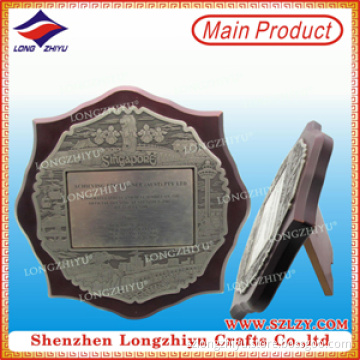 Customized Antique Nickel Plating Decorative Metal Plate Plaque Wood Shield Awards Plaque Lzy-P001